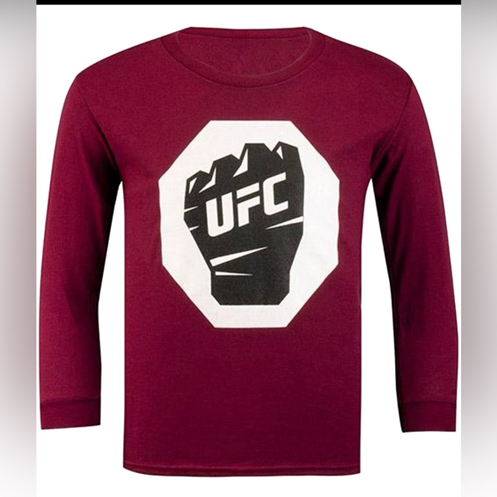 UFC Boys Fist Inside Logo Graphic T-Shirt Maroon Youth Small NWT